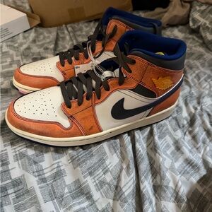 Jordan Mens Air 1 Retro High Nike Orange and Blue Sneakers with Dynamic Design
